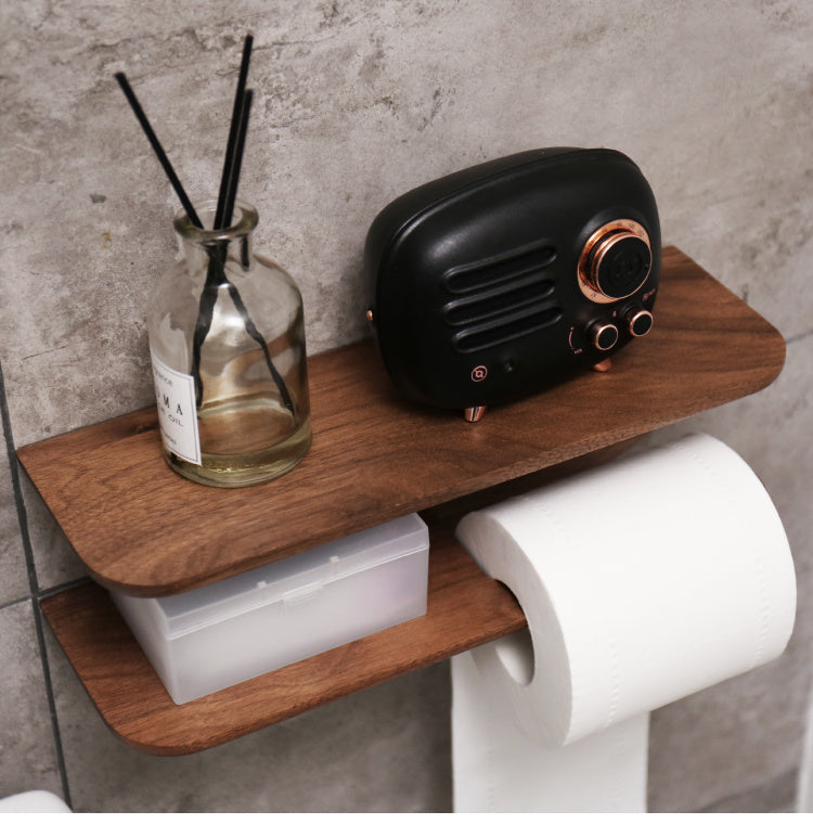 Shelf Paper Roll Holder Otherwise Wall-mounted Paper Towel Rod Shelf Black Walnut Solid Wood