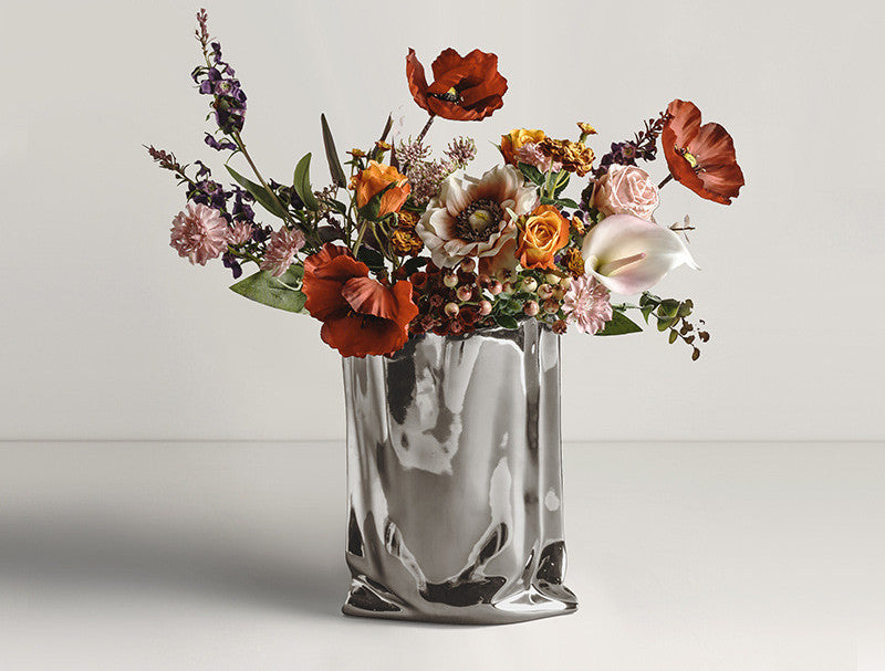 Vase minimalist Electroplated Silver Ceramic Vase Floral Soft Decoration