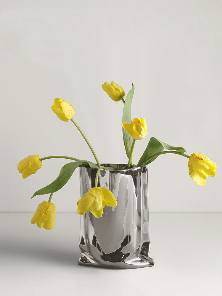 Vase minimalist Electroplated Silver Ceramic Vase Floral Soft Decoration