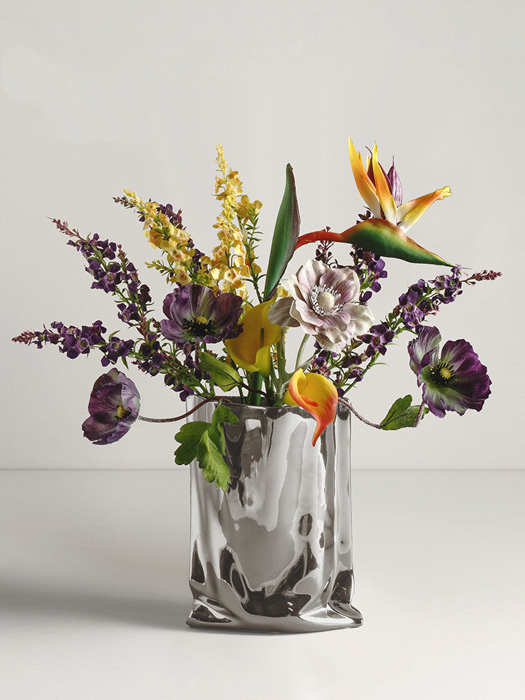 Vase minimalist Electroplated Silver Ceramic Vase Floral Soft Decoration