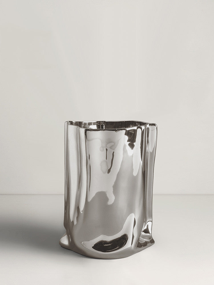Vase minimalist Electroplated Silver Ceramic Vase Floral Soft Decoration