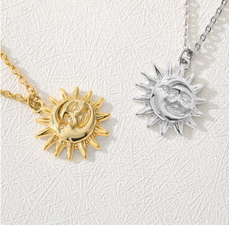 Sun Pendant Necklace Women Gold Plated 18K