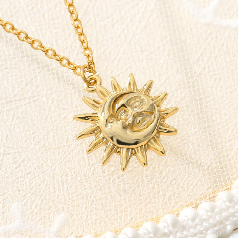 Sun Pendant Necklace Women Gold Plated 18K