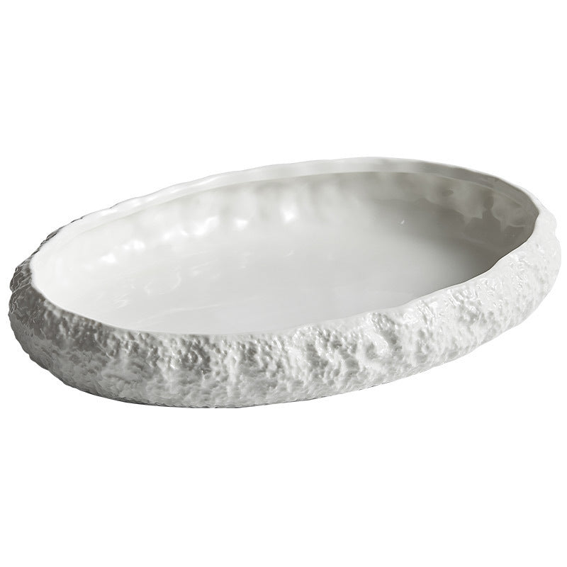 Rock Pattern Ceramic Deep Fish Steaming Plate Ceramic