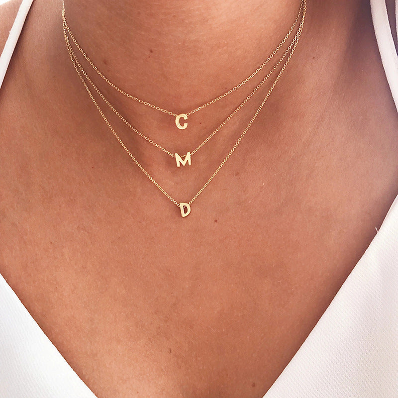26 English Alphabet Perforated Necklace Hanging Clavicle Chain