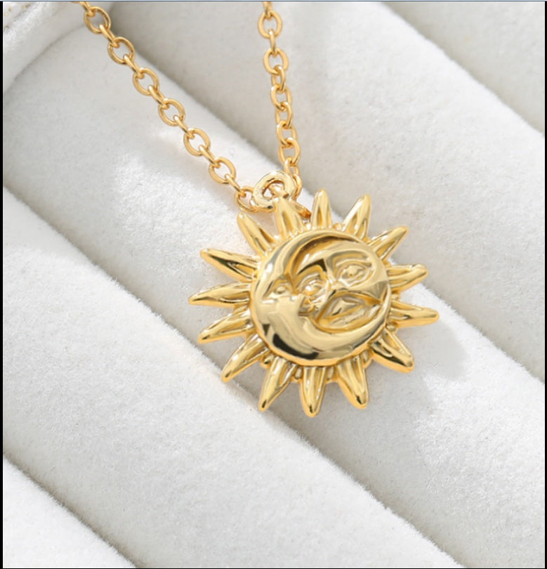 Sun Pendant Necklace Women Gold Plated 18K