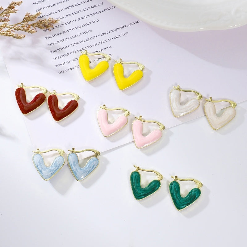 French Style Minimalist Heart-shaped Drop Glazed Earrings With Women's High-end Feel, Light Luxury, Niche Earrings, New Popular Peach Heart Earrings