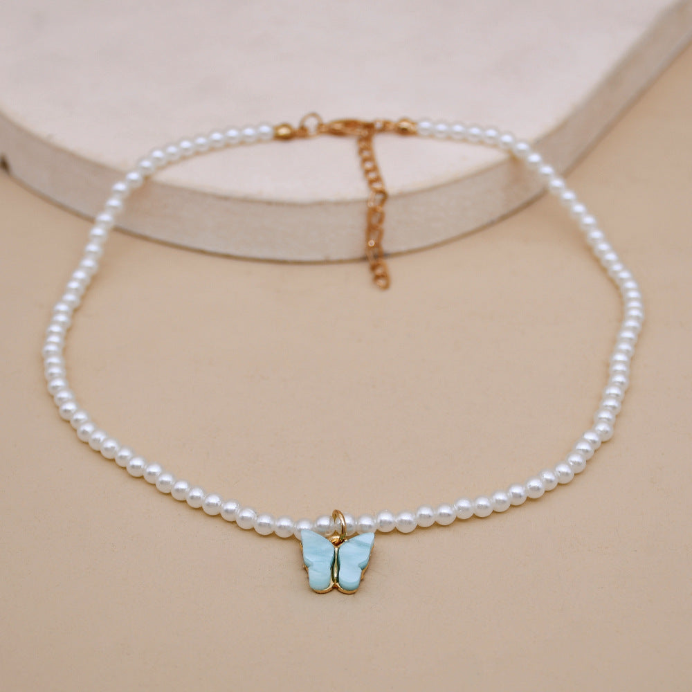 Pearl Opal Bow Knot Pearl Necklace Butterfly