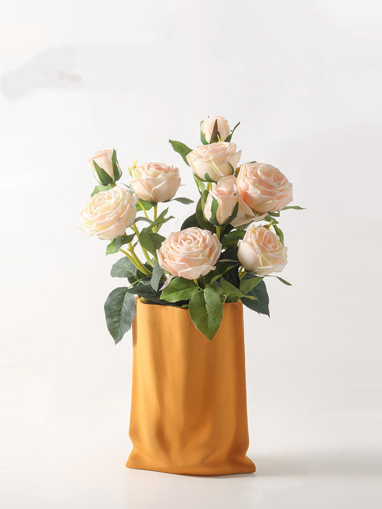 Vase minimalist Electroplated Silver Ceramic Vase Floral Soft Decoration