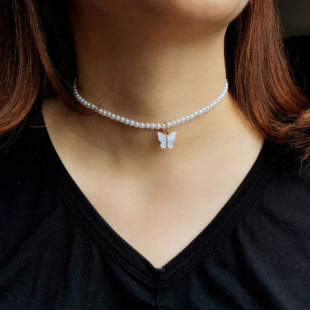 Pearl Opal Bow Knot Pearl Necklace Butterfly