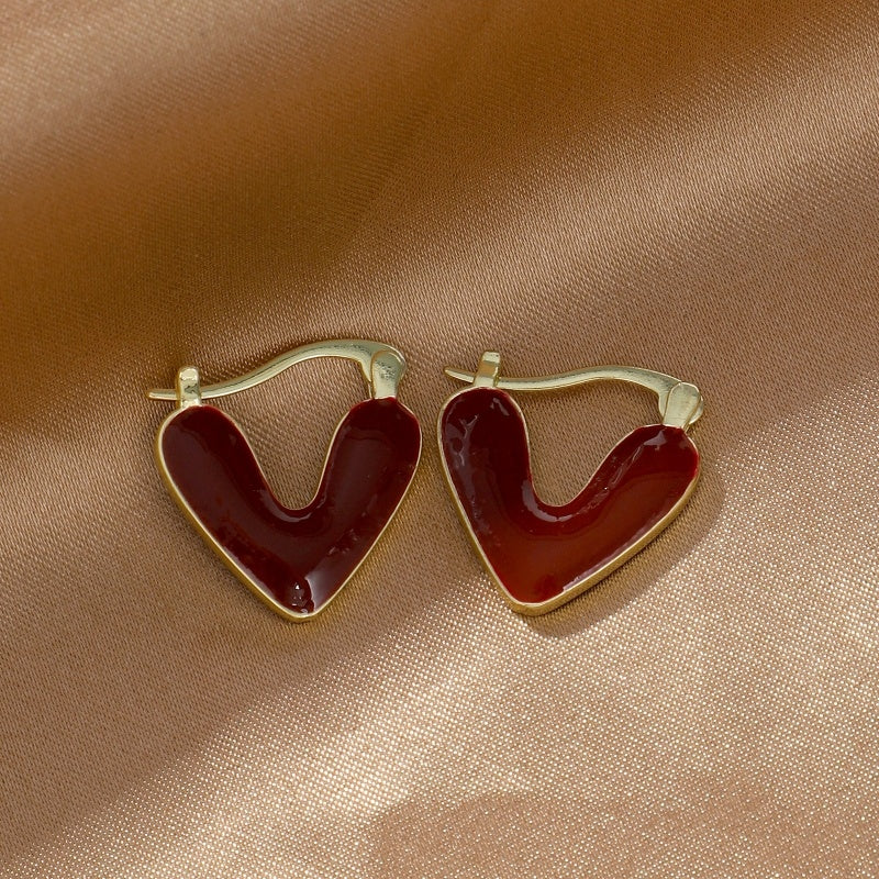 French Style Minimalist Heart-shaped Drop Glazed Earrings With Women's High-end Feel, Light Luxury, Niche Earrings, New Popular Peach Heart Earrings