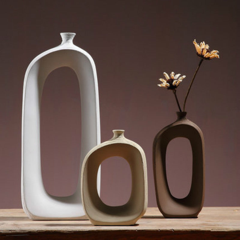 Three-piece ceramic vase modern organic