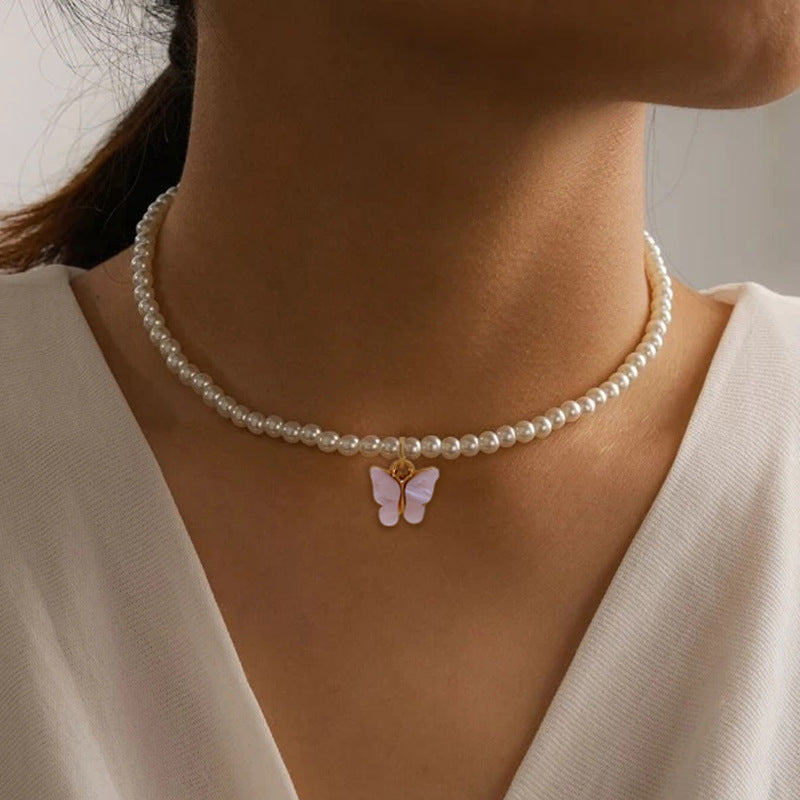 Pearl Opal Bow Knot Pearl Necklace Butterfly