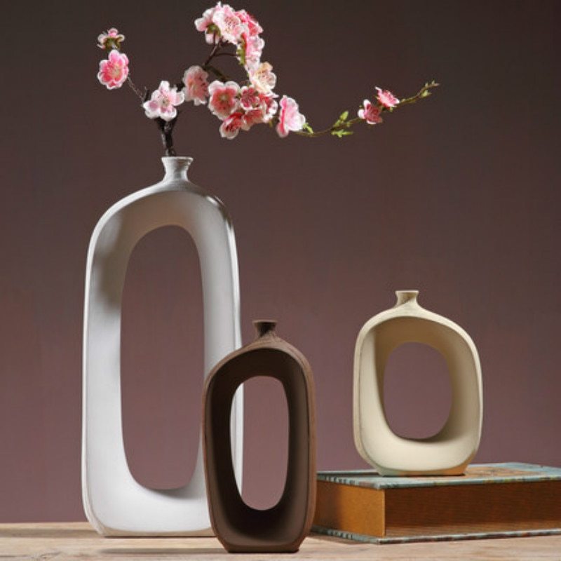 Three-piece ceramic vase modern organic