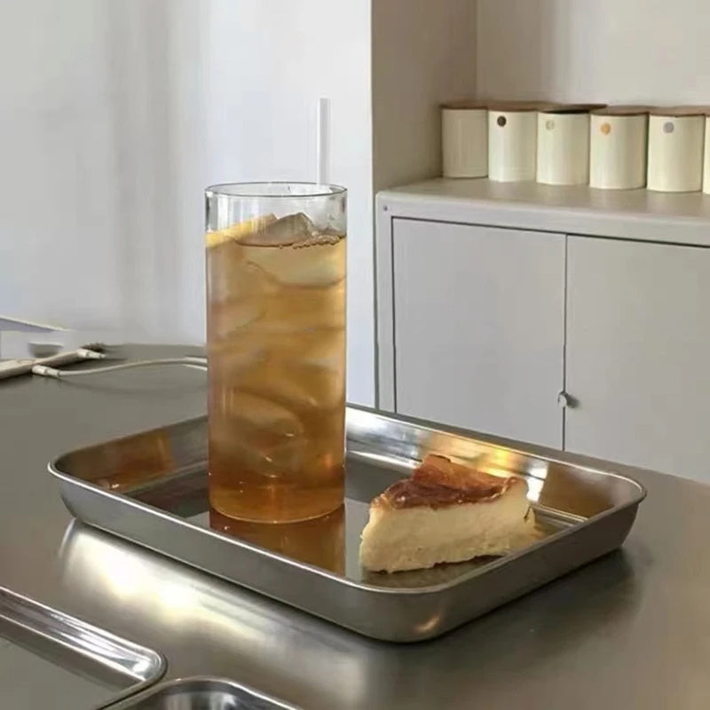 Nordic Stainless Steel Rectangular Cafe Tray Mid Century