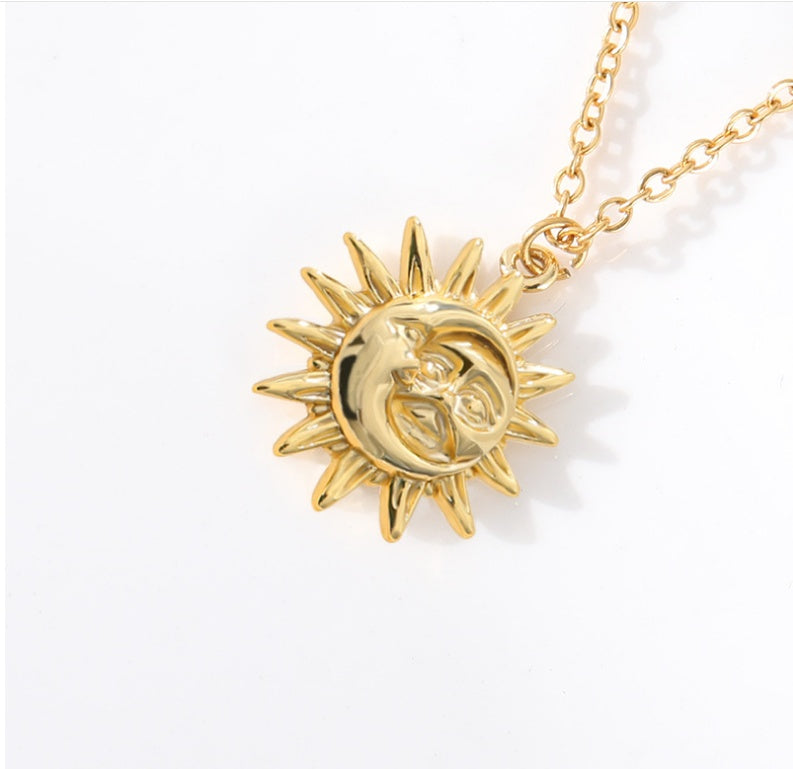 Sun Pendant Necklace Women Gold Plated 18K