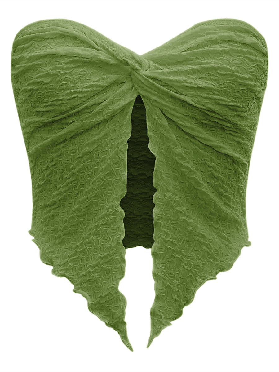 Natural Pleated Twist Tube Top Backless Top