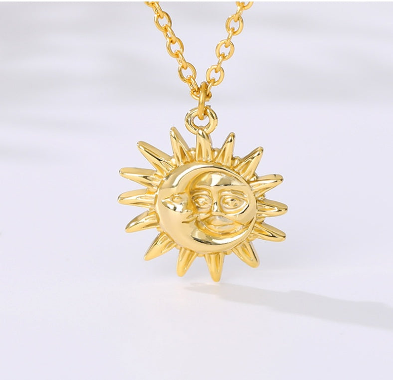 Sun Pendant Necklace Women Gold Plated 18K
