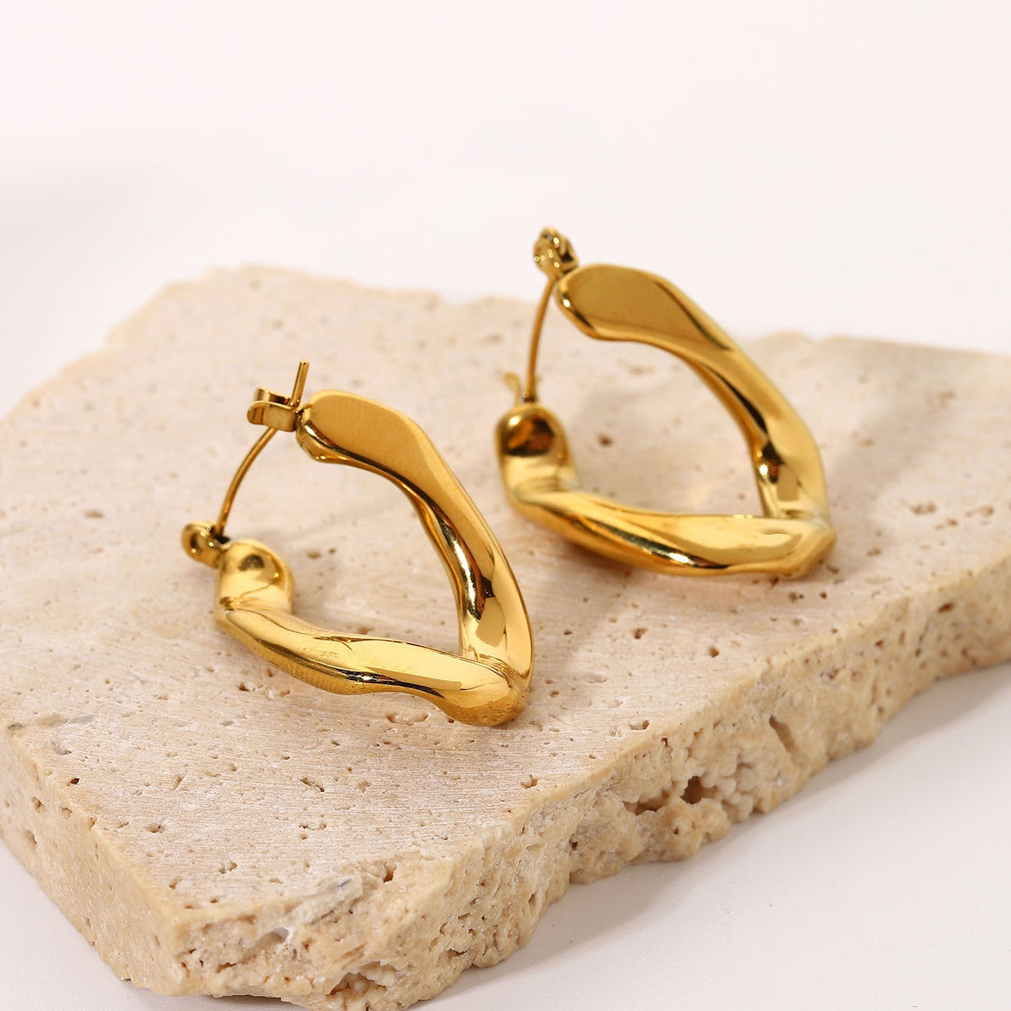 18k Gold Stainless Steel Flat U-ring Earrings