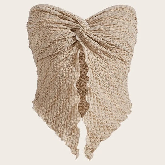 Natural Pleated Twist Tube Top Backless Top
