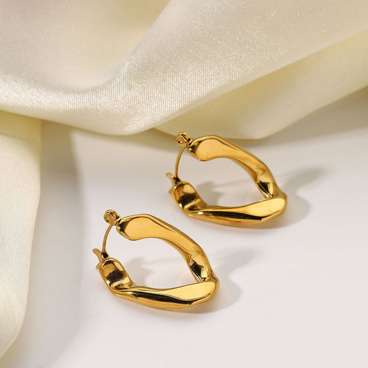 18k Gold Stainless Steel Flat U-ring Earrings