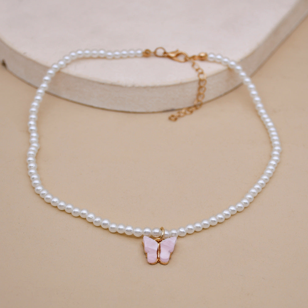 Pearl Opal Bow Knot Pearl Necklace Butterfly