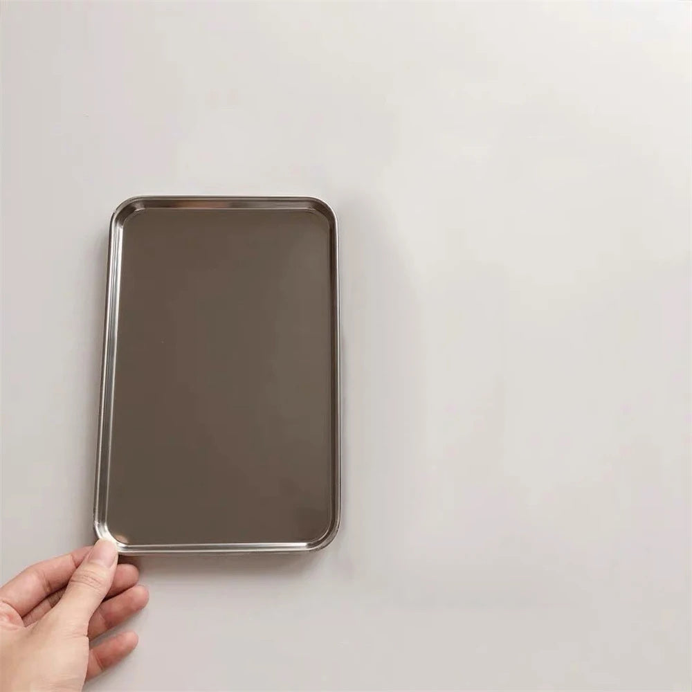 Nordic Stainless Steel Rectangular Cafe Tray Mid Century