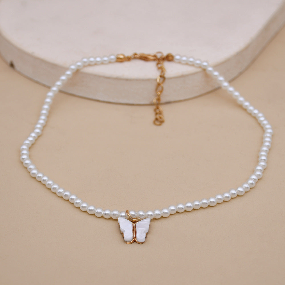 Pearl Opal Bow Knot Pearl Necklace Butterfly
