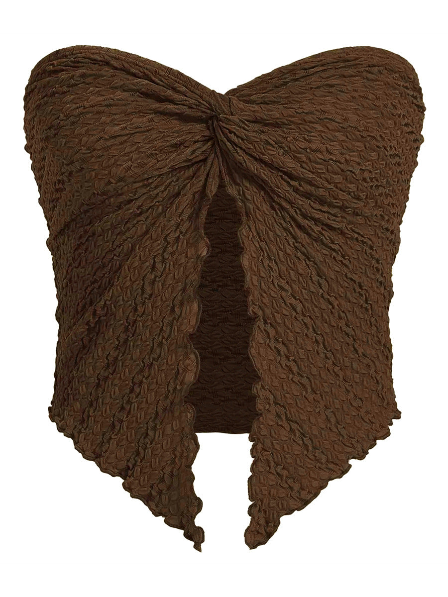 Natural Pleated Twist Tube Top Backless Top