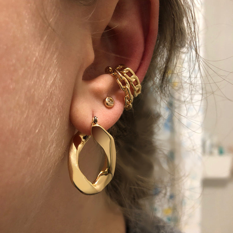 18k Gold Stainless Steel Flat U-ring Earrings